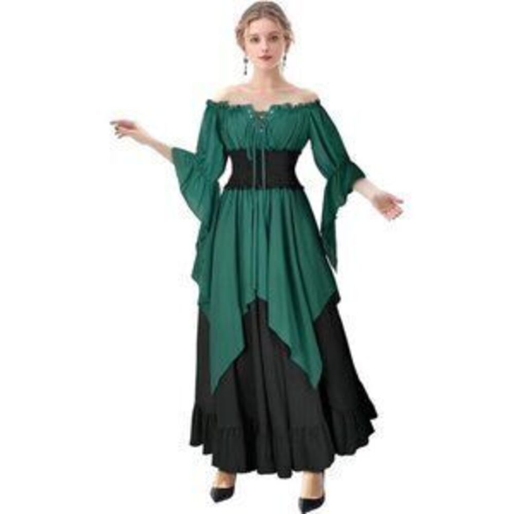 Women's Renaissance Dress Medieval Costume Long Sleeve Victorian Dress